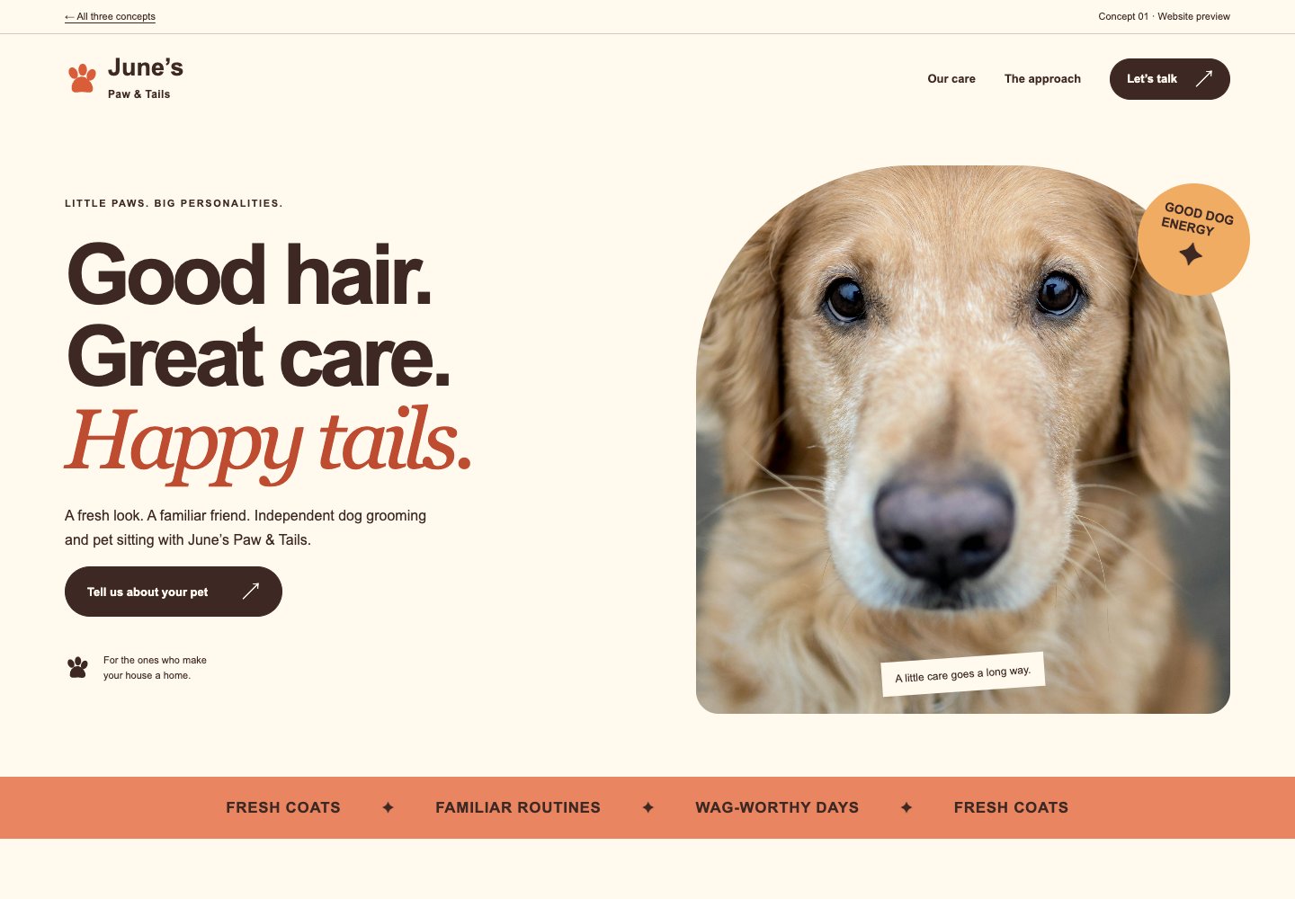 Screenshot of the Happy Tails website concept