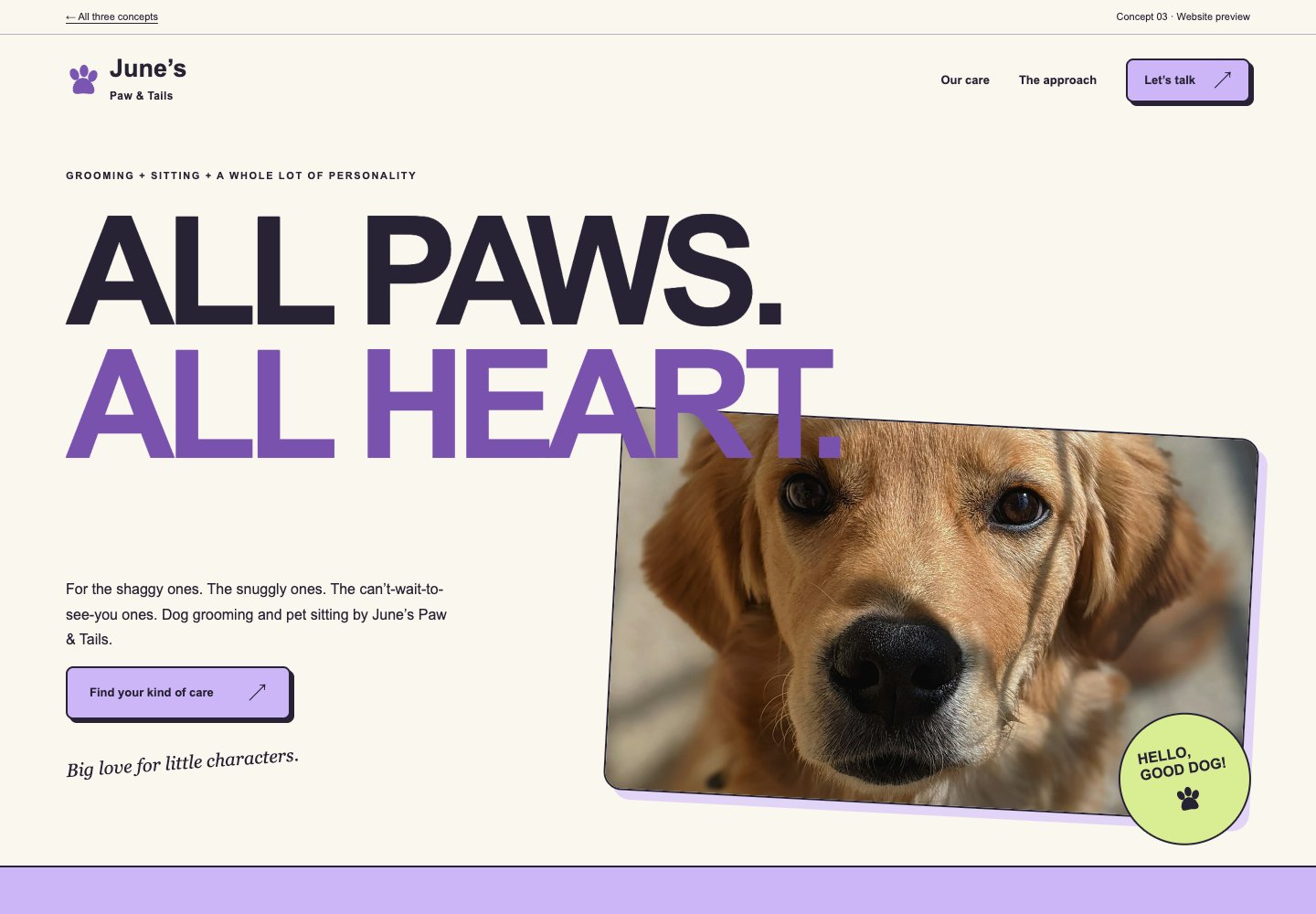 Screenshot of the Paw Club website concept